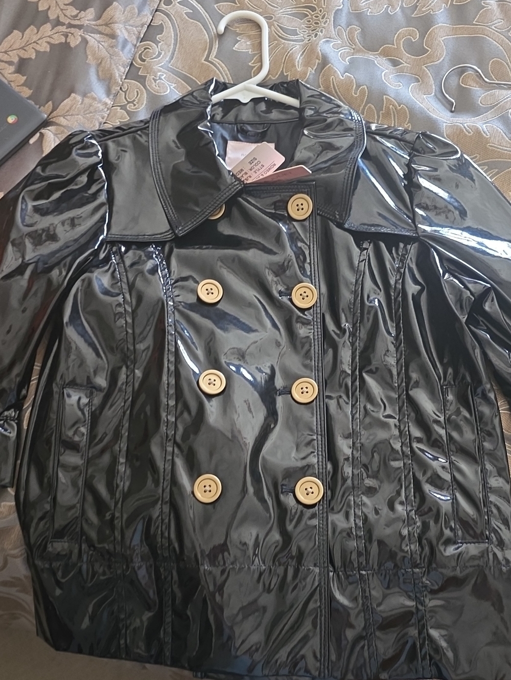 Black Patent Double-Breasted Women's Coat
